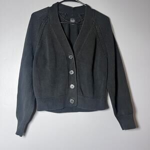 GAP Cardigan Sweater Women’s M Charcoal Gray Button Front Knit Classic Casual